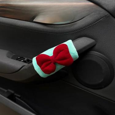 Imagem de MINGZAIQIPEI 2 peças capa de alça de garra de carro de gravata borboleta fofa, luvas macias de pelúcia para carro capa de puxador de porta interna, protetor de alça acessórios interiores automotivos