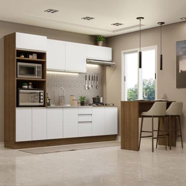 Imagem de Cozinha Completa Madesa Glamy 315002 com Armário, Balcão e Bancada (Sem Tampo e Pia) - Rustic/Branco