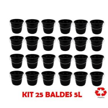 Imagem de Kit 25 Baldes Preto Pequeno Alça Reforçada 5 Litros Plástico Eventos -