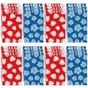 Imagem de Eaasty Pacote com 24 mini lembrancinhas de festa tropicais de desenho animado vermelho azul elemento havaiano folhas de palmeira hibisco padrão de flores em espiral blocos de notas para meninos