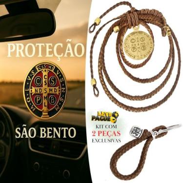 Imagem de Chaveiro Country Capiau + Penduricalho Laço Couro Marrom Medalhão São 
