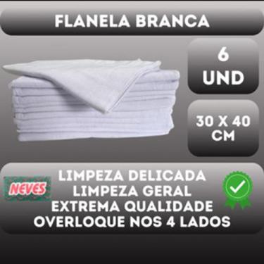 Imagem de Flanela Branca 40x60 Para Limpeza Geral - 6 Unidades - Neves