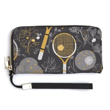 Imagem de Raquetes de tênis engraçadas e bolas de tênis carteiras de couro com zíper ao redor bolsa de embreagem feminina porta-cartão de crédito bolsa clutch para mulheres, estilo, 20 x 10,5 cm