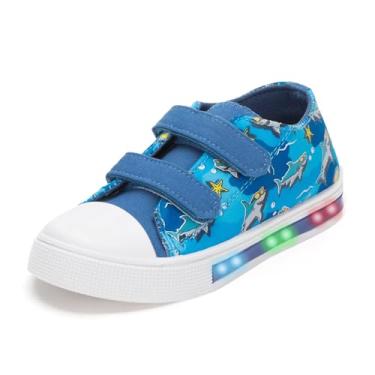 Imagem de FUNCOO PLUS Tênis infantil de lona com gancho e laço para meninos e meninas, Tubarão, 10 Toddler