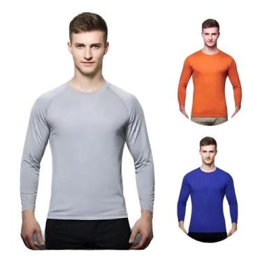 Imagem de Kit 3 Camisas Masculina Manga Longa Malha Fria - C&c, Cinza, Laranja, 
