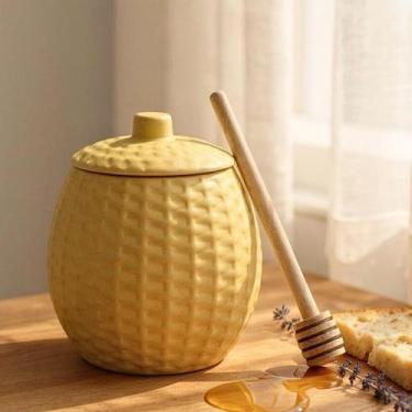 Imagem de Meleira Porcelana Com Tampa Pegador Bege Abelha 420ml Mel - Hauskraft
