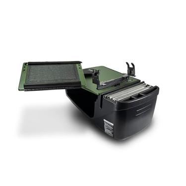 Imagem de AutoExec AE-RDFS-PS-AG Reach Car Desk para sua estação de trabalho de veículos e escritório móvel, banco dianteiro verde militar com suporte de impressora