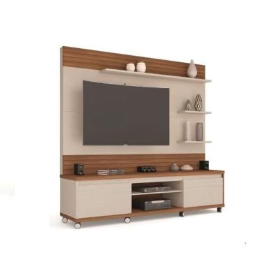 Imagem de Home Estante Painel TV Até 60 Polegadas Rodízios 2 Portas Prateleiras Nichos Cedro