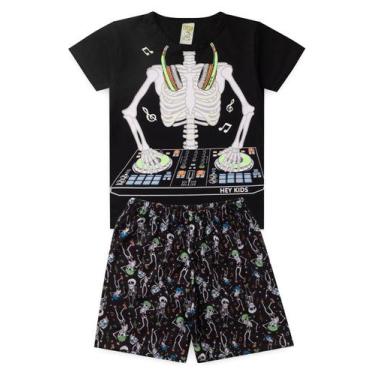 Imagem de Pijama Infantil Masculino Verão Esqueleto - Hey Kids Preto - HeyKids, 