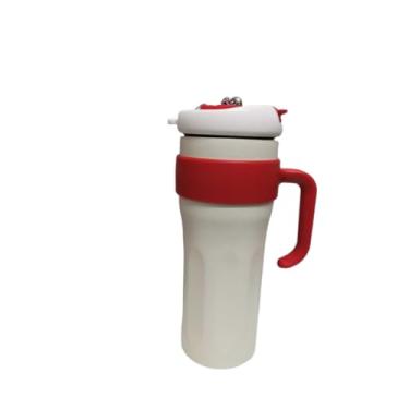 Imagem de Garrafa Térmica de Inox 1200ml com Canudo, Alça e Tampa(branco+vermelho)