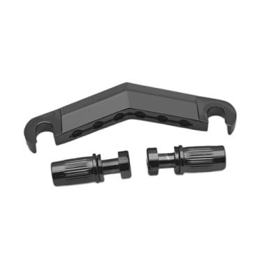 Imagem de simhoa Guitarra elétrica Stop Bar Tailpiece Guitarra Ponte Tailpiece 6 cordas estilo LP Hardware resistente em formato de V com pinos de ancoragem, Preto