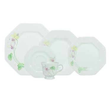 Imagem de Serviço de Jantar e Chá 30 peças em Porcelana. Modelo Octogonal Prisma. Decoração Encanto. Fabricado pela Schmidt.