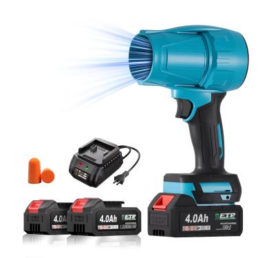 Imagem de Soprador de folhas sem fio com 2 baterias e carregador para cuidados com o gramado, 2 x 4,0 Ah, soprador de folhas elétrico portátil sem escova, limpador de poeira, sopradores de jato turbo portáteis