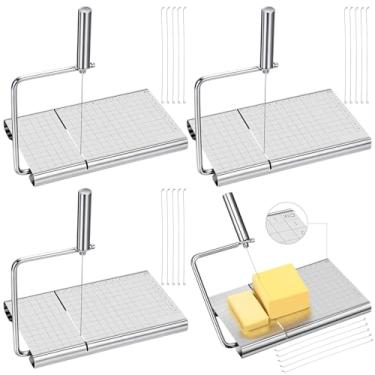 Imagem de Lanties Conjunto de 4 fatiadores de queijo de aço inoxidável com 24 peças de substituição de fios de medição, tábua de corte, cortador de cubos de queijo para queijos, manteiga, bolos, bananas, pode