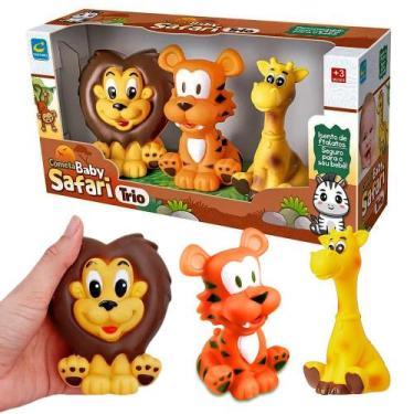 Imagem de Brinquedo Bebê De Apertar Animais Safari 3 Unids Vinil Macio - Cometa