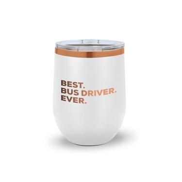 Imagem de SpreadPassion Copo de vinho Bus Driver – Presente de agradecimento do motorista de ônibus escolar – Copo de aço inoxidável isolado de 350 ml (branco)