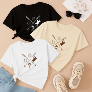 Imagem de Kit com 3 Camisetas Estampadas Flechas Peão COuntry Roça Fazendeira Sh