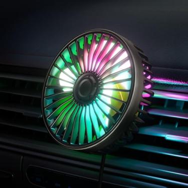 Imagem de JDHDL Ventilador de carro LED alimentado por USB - Potente 3 velocidades, ventilador de clipe de resfriamento portátil para ventilação de carro, motor silencioso sem escova, rotação de 360 graus