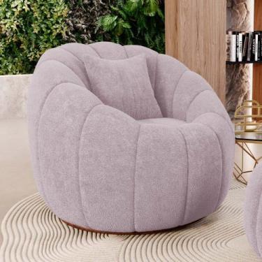 Imagem de Poltrona Decorativa Estilo Concha Abóbora Shell Giratória Bouclê Rosé 