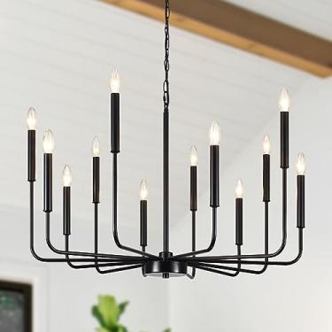 Imagem de KOSTOMO Lustres pretos 12 luzes de fazenda lustre de sala de jantar lustre sobre mesa para sala de estar cozinha ilha quarto entrada E12