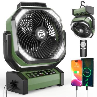 Imagem de Ventilador de acampamento com lanterna LED, ventilador de bateria recarregável de 20000 mAh, máximo de 112 horas de corrida, 9 velocidades, display digital, 4 temporizadores, ventilador de mesa