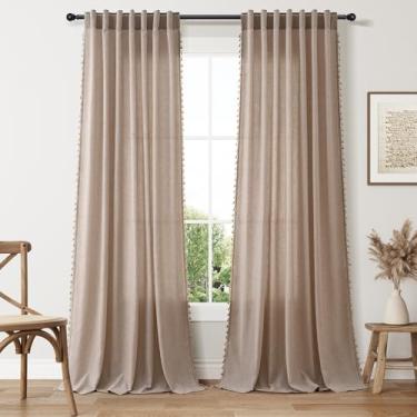 Imagem de Cortinas boho extralongas de 300 cm de comprimento, bolso de haste de aveia e abas traseiras filtradas e respiráveis semitransparentes, cortina boêmia de borla para sala de estar, 132 x 300, 2 painéis