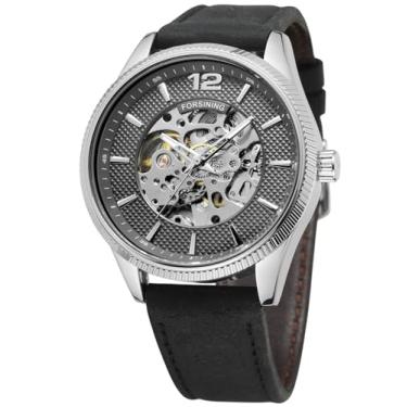 Imagem de FORSINING Relógio de pulso masculino mecânico minimalista com mostrador analógico simples e pulseira de couro, 1 preto, Clássico