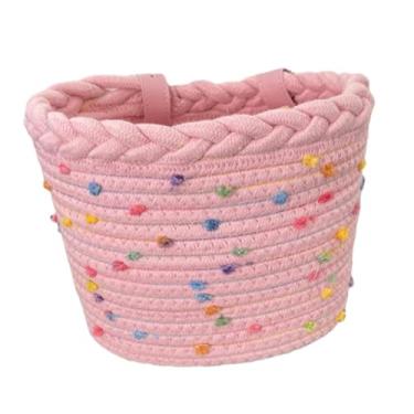 Imagem de Aymzbd Cesta de bicicleta infantil com decoração frontal, guidão trançado, cesta de bicicleta infantil para meninos e meninas, piqueniques e parques de, Rosa