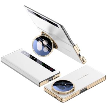 Imagem de FWYANZH Capa de couro para Honor Magic V5, Smart Clear View Window Flip Cover Camera Protection Stand Holder Fecho magnético luxuoso à prova de choque, branca, V5