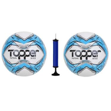 Imagem de Kit 2 Bolas Futsal Topper Slick Azul + 1 Bomba de Ar, Azul