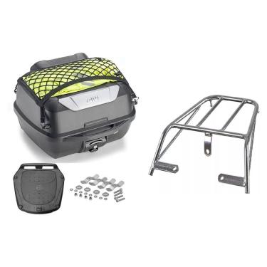 Imagem de Kit Baú 43L Monolock Adventure Givi E43nbr + Bagageiro Ybr 2000 A 2008 Cromado Tubo 3671 Projetil