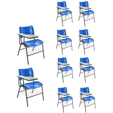 Imagem de KIT 10 Cadeiras Universitárias Escolar Azul com porta livros