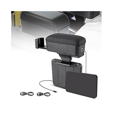 Imagem de Sporacingrts Caixa de armazenamento universal para apoio de braço para carro com suporte de copo, portas de carregamento USB e tipo C, suporte de pulso ajustável no antebraço, organizador de console