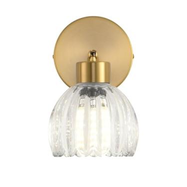 Imagem de KENMI Arandelas de parede, luminária vintage para banheiro, luminárias de parede modernas, arandelas de metal com sombra de vidro, lâmpada de parede de fazenda para quarto e sala de estar