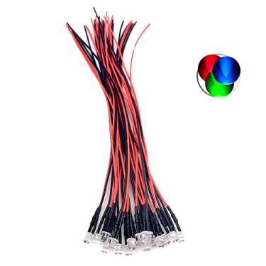 Imagem de 30 peças de luzes LED redondas planas de 12 volts, 3 mm, 5 mm, diodos emissores de diodos pré-cabeados, 12 V CC 12 V, lentes transparentes de água, pequenas lâmpadas LED (topo plano de 5 mm, flash