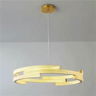 Imagem de WLHAZMWY Candeeiro pendente moderno cristal dourado grande lâmpada pendente 236 polegadas 70w anel criativo pendurado decorativo contemporâneo