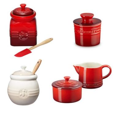 Imagem de Kit le creuset conjunto creme e açúcar vermelho + potes de geléia verm