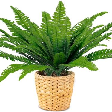 Imagem de Tcwhniev 4/2 peças samambaias artificiais de Boston realistas, samambaias artificiais de plástico, samambaias falsas fáceis de cuidar, vegetação artificial reutilizável para pátio, sala de estar