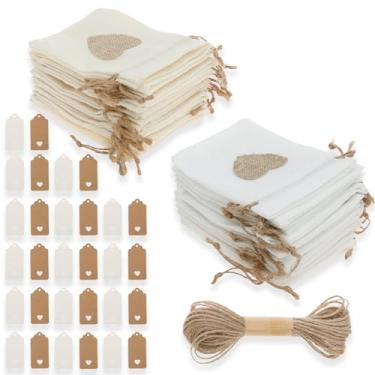 Imagem de 30 peças de sacos de estopa de poliéster a granel 10 x 15 cm, com cordão para pendurar, bolsa de joias reutilizável pequeno saco de estopa com cordão duplo para presente para pulseira de joias