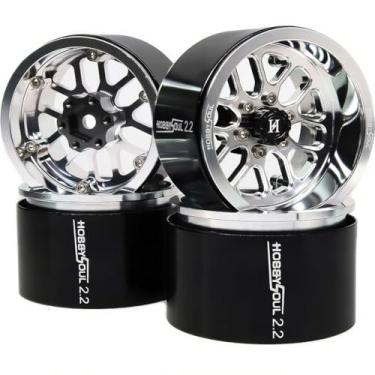 Imagem de HOBBYSOUL 2.2 Beadlock Wheels -11mm Negative Offset 40mm Wide Rims 2.2 RC Wheels Hex 12mm for 1/10 RC Mud Crawler SCX10 Capra TRX4 Everest gen 7 Pro, Silver