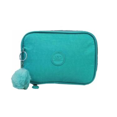 Imagem de Estojo Box Escolar Duas Divisórias Com Pompom Azul Turquesa - Cruzeiro