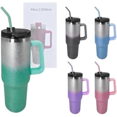 Imagem de Garrafa Térmica Glitter Degradê, 1200 ml, Aço Inox, com Alça, Tampa e Canudo