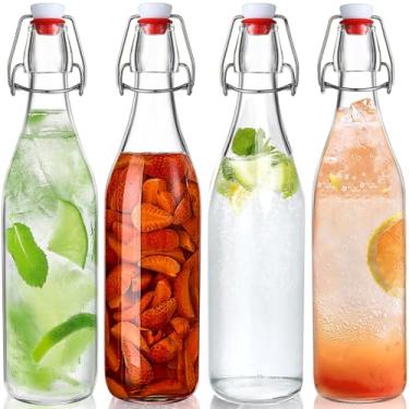 Imagem de Pacote com 4 garrafas de vidro de 510 g, tampas herméticas com juntas de substituição para fermentação de kombucha, cerveja, armazenamento de óleo, suco, vinagre, hidromel