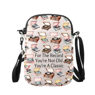 Imagem de WUSUANED Bolsa tiracolo retrô divertida para toca-discos de vinil para presente para amantes de música, Bolsa retrô para discos