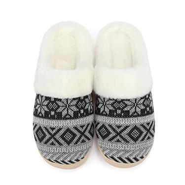 Imagem de NineCiFun Pantufas femininas quentes e fofas de Natal – Palmilha de espuma viscoelástica, quarto e presente, Cinza, 5-6