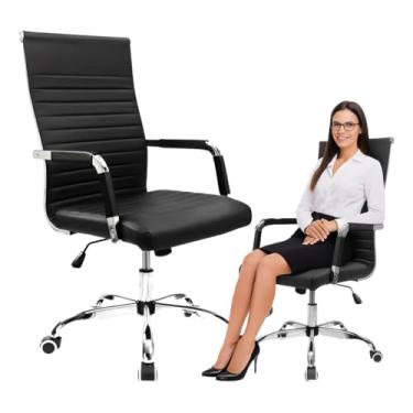 Imagem de Cadeira Escritorio Presidente Esteirinha Preto Verita Rija Preto Couro
