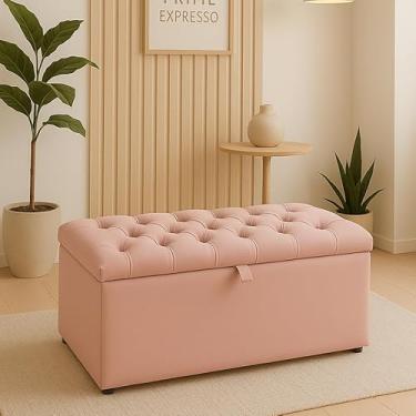 Imagem de Puff Baú Pé De Cama 90 Cm Sued Capitone Armazenamento Quarto Decorativo Confortável(Rose,Tampa Lisa 8 cm de Altura)