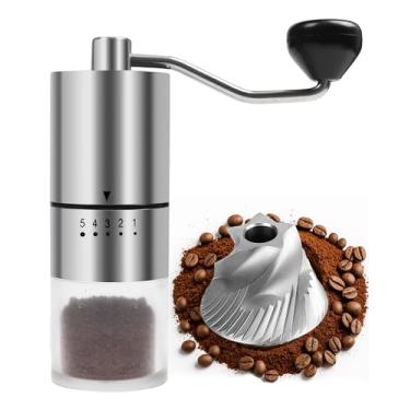 Imagem de Moedor de café manual de aço inoxidável para gotejamento, prensa francesa, 5 configurações ajustáveis, moedor manual com rebarba embutida, para uso doméstico e acampamento (rebarbas de aço inoxidável