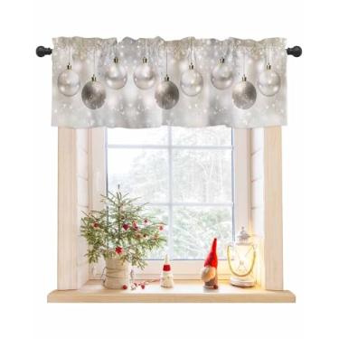 Imagem de Cortinas de sanefa de Natal para janela de cozinha, bola de Natal, cortinas de saia de Natal, prata, cinza, decoração de férias, sanefas para quarto, banheiro, 1 painel de 137 x 45 cm