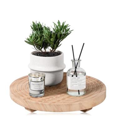 Imagem de Bandeja decorativa redonda para decoração de banheiro de fazenda, suporte de madeira, organizador de bancada de cozinha para perfume, vela, planta, 28 cm Burlywood